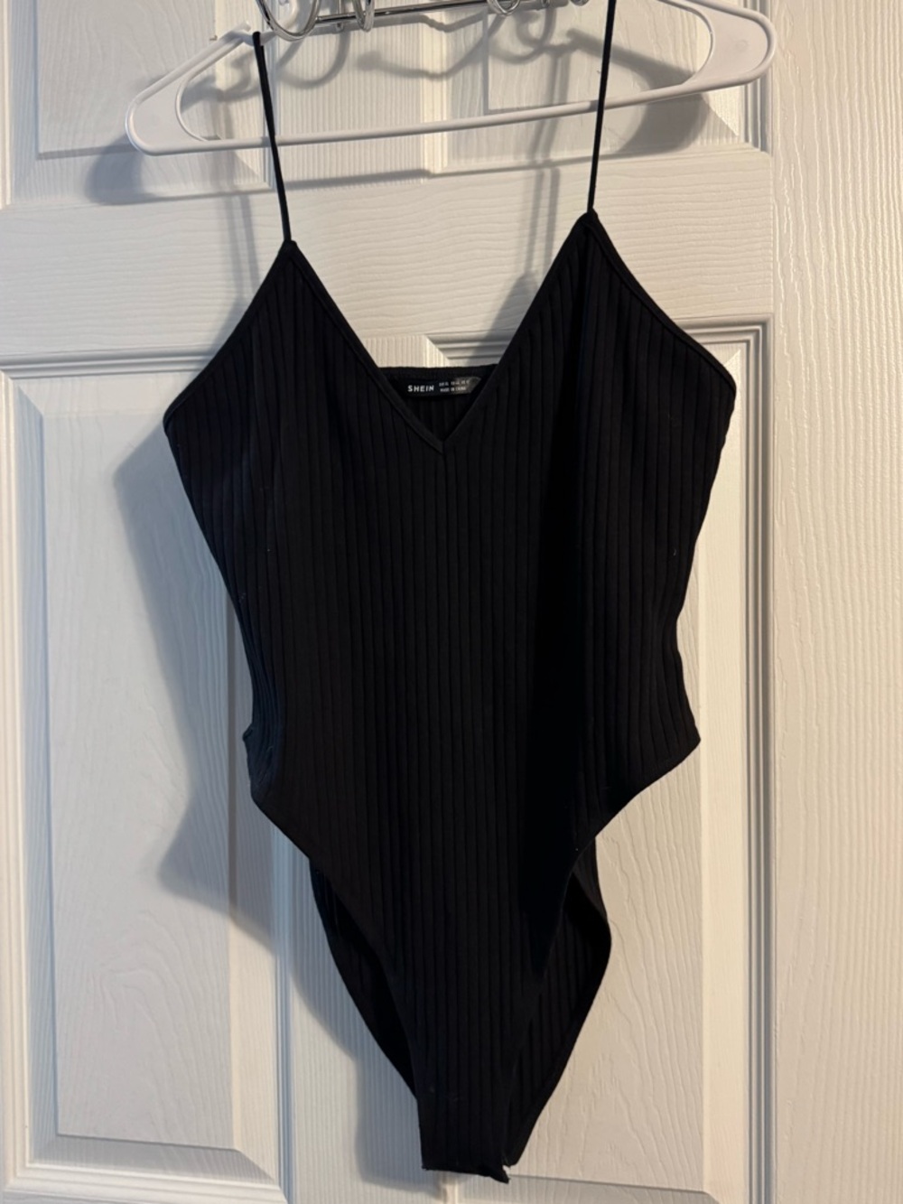 Black Ribbed V-Neck Bodysuit